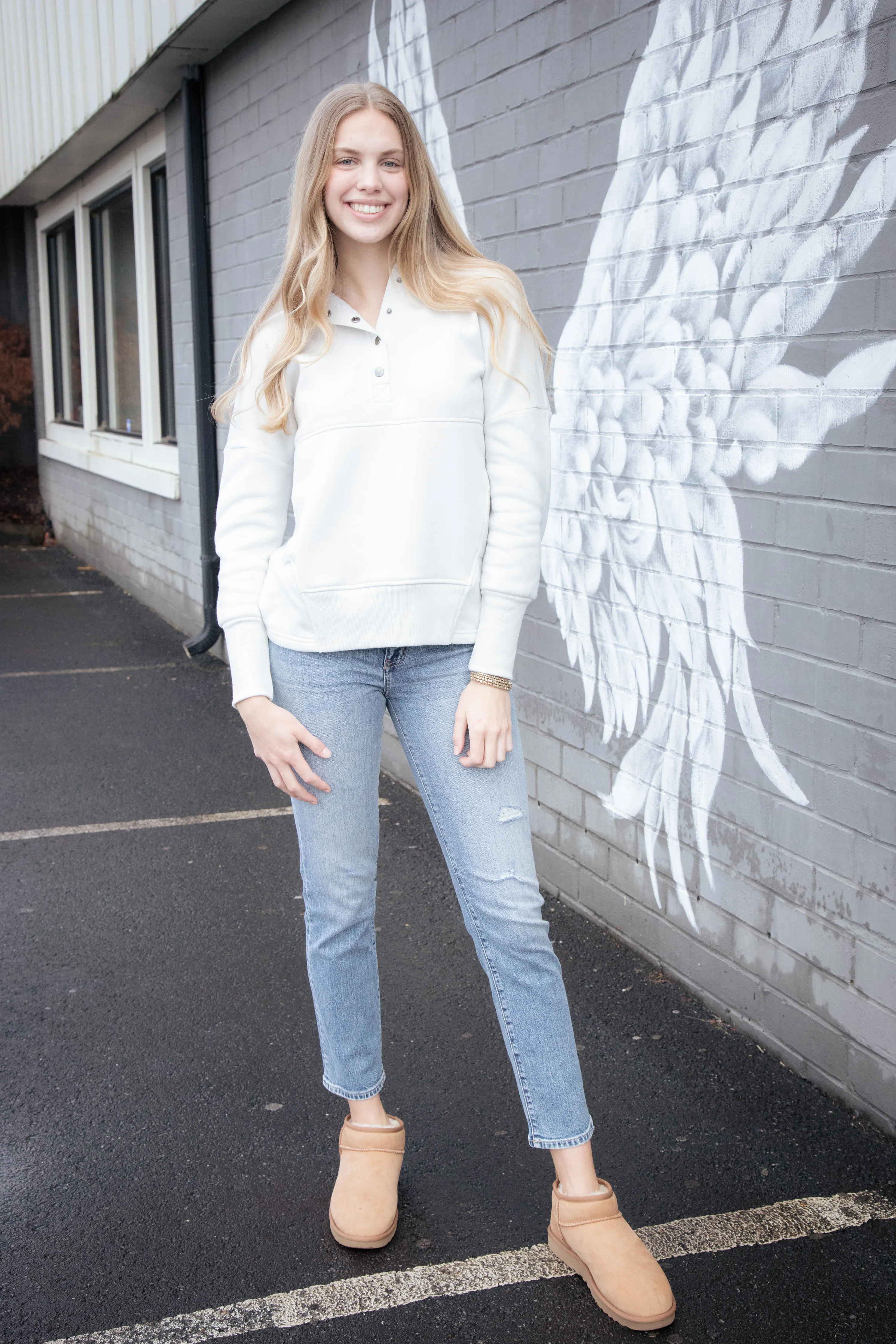 Anna Fleece Half Snap Hoodie, Bone sold by North & Main Clothing Company product image thumbnail 5