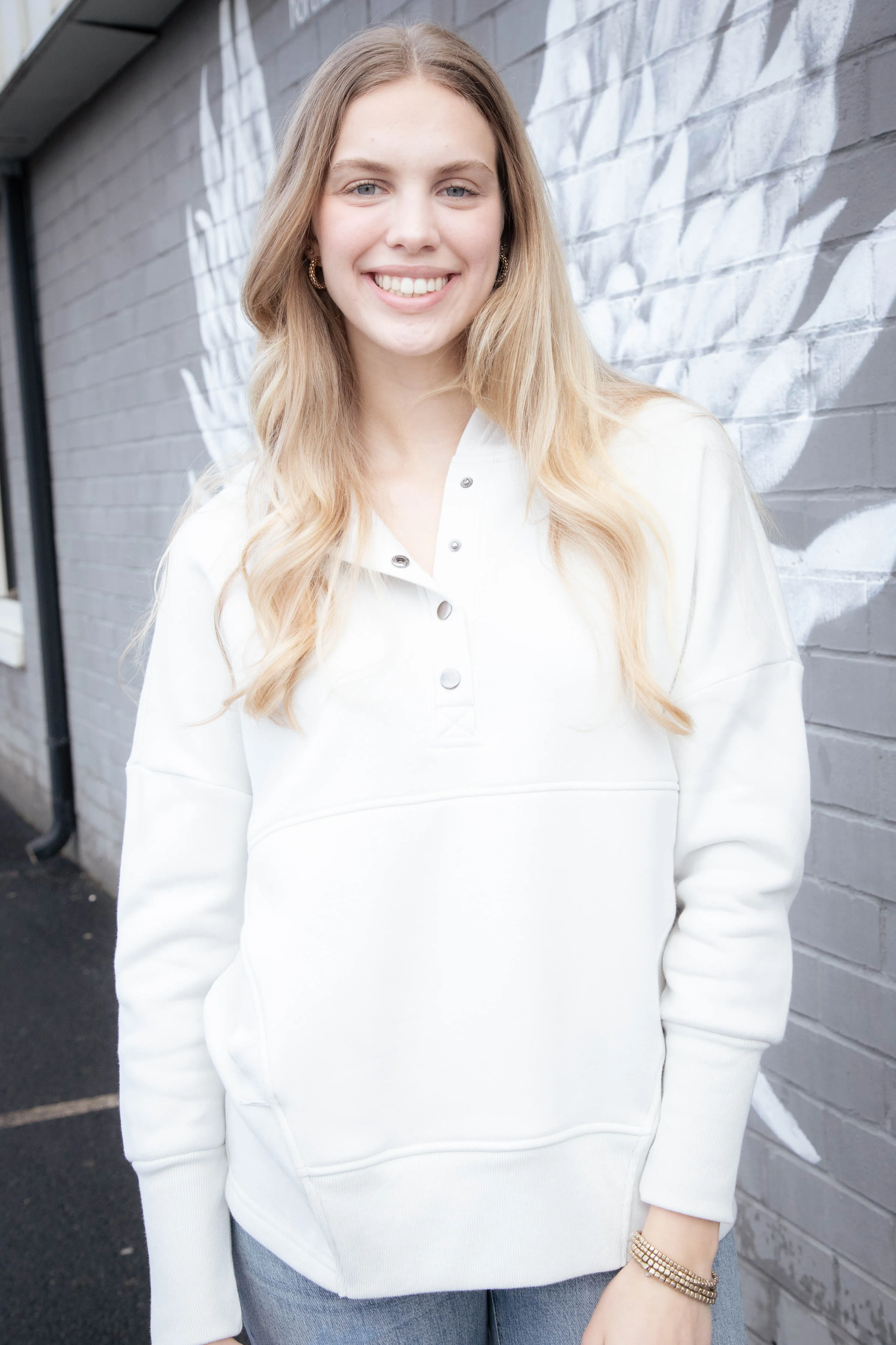 Anna Fleece Half Snap Hoodie, Bone sold by North & Main Clothing Company product image thumbnail 3