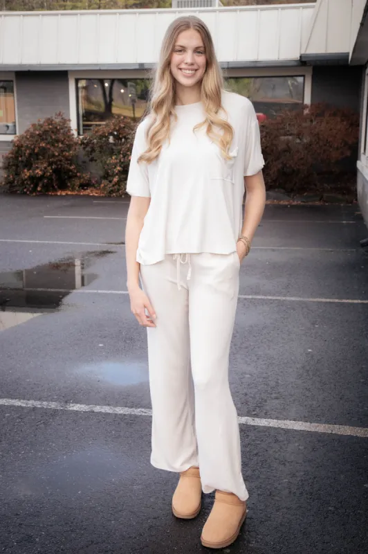 Elise Soft Melange Hacci Pants, Sand Beige sold by North & Main Clothing Company