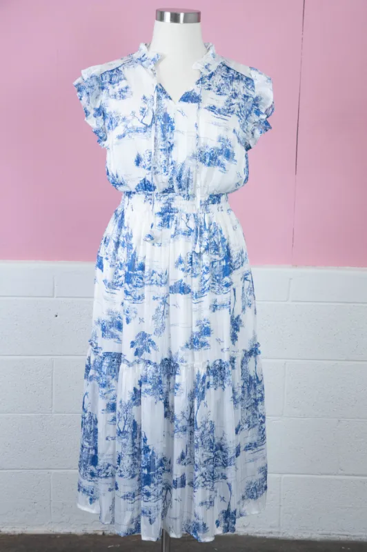 Jodie Landscape Print Midi Dress, Blue Mix | Plus Size sold by North & Main Clothing Company