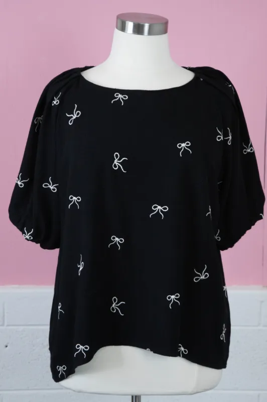 Demi Ribbon Embroidered Top, Black | Plus Size sold by North & Main Clothing Company
