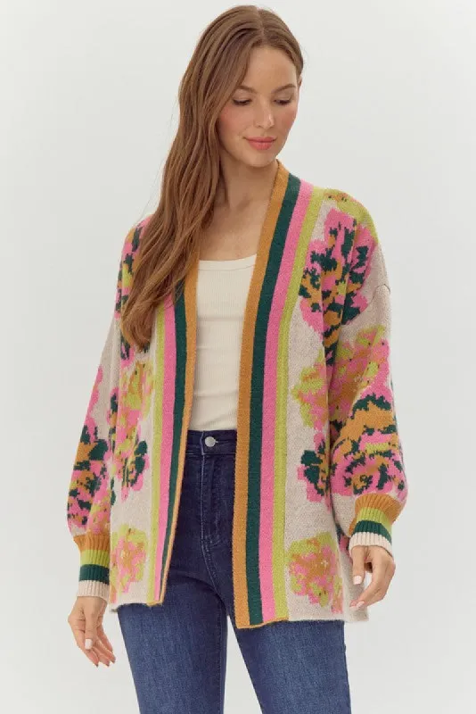 Suzannah Printed Cardigan, Hunter Green Mix sold by North & Main Clothing Company