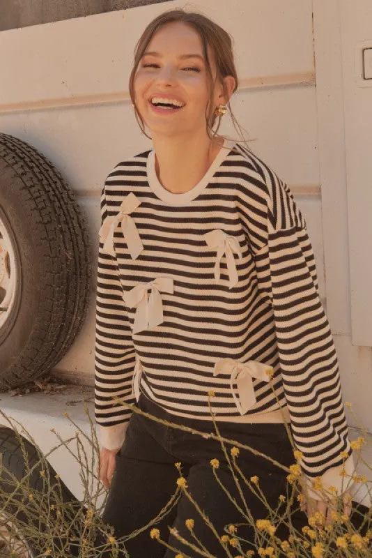 Roxanna Striped Ribbon Detail Top, Black made by JODIFL