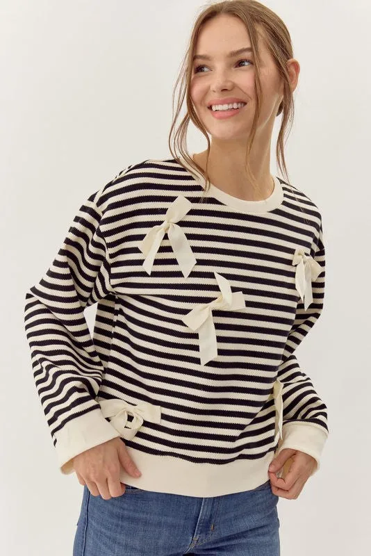 Roxanna Striped Ribbon Detail Top, Black sold by North & Main Clothing Company product image thumbnail 4