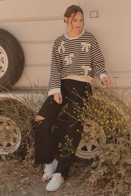 Roxanna Striped Ribbon Detail Top, Black sold by North & Main Clothing Company product image thumbnail 2