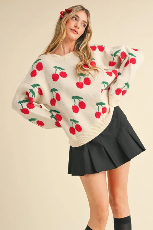 Quinn Cherry Knit Sweater, Ivory sold by North & Main Clothing Company
