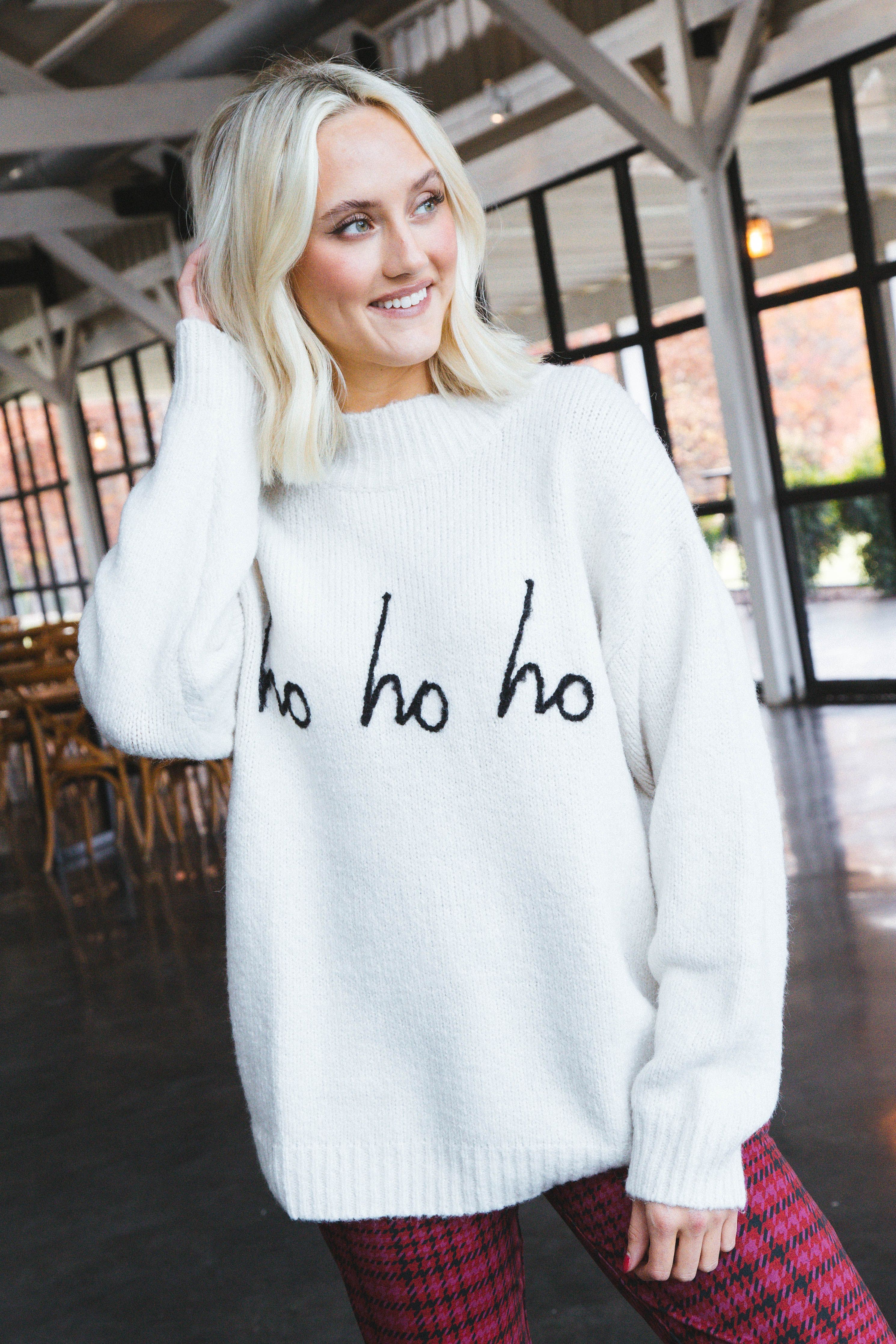 Ho Ho Ho Mock Neck Sweater, White sold by North & Main Clothing Company product image thumbnail 5