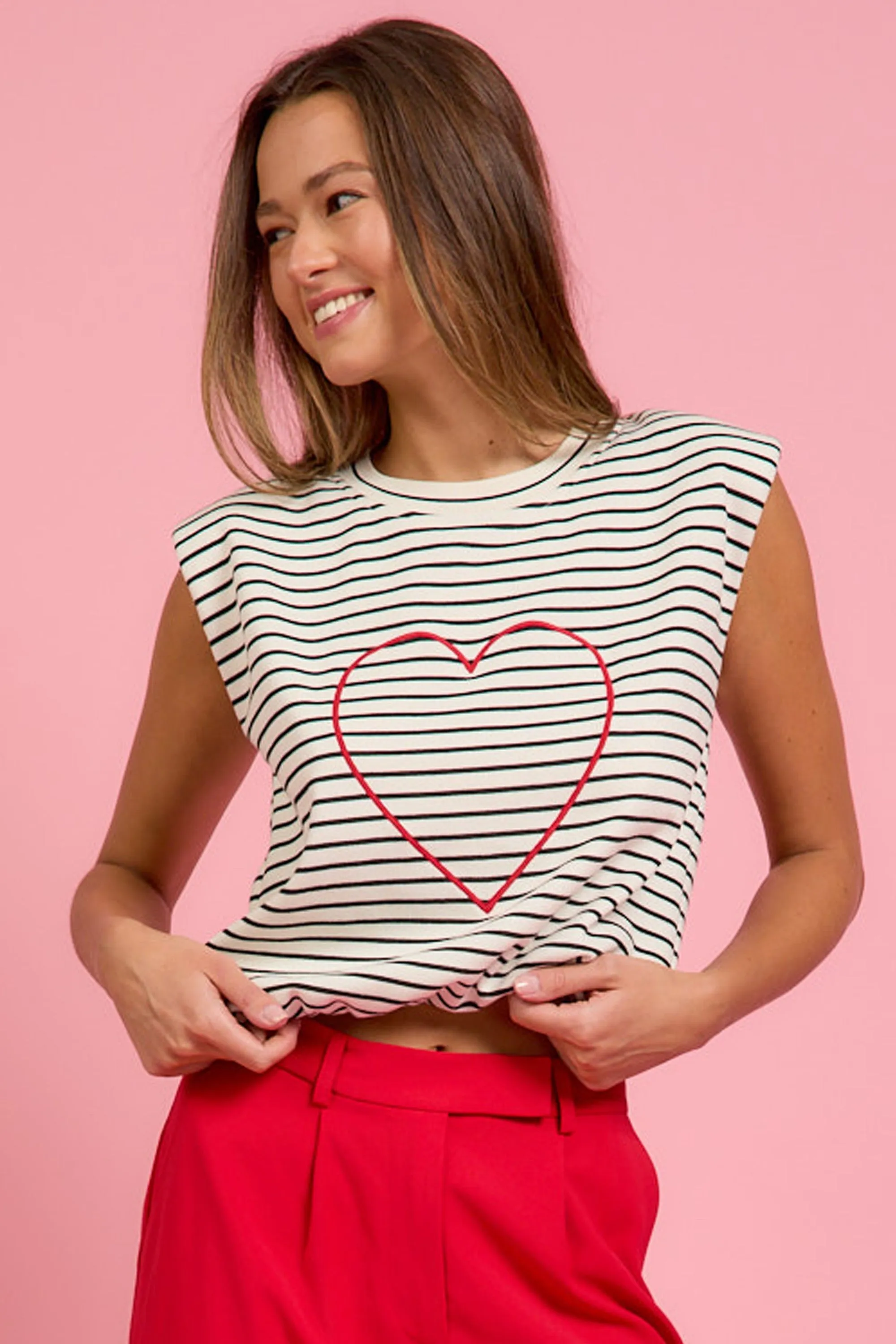 Lyra Heart Embroidered Striped Top, Ivory/Black sold by North & Main Clothing Company