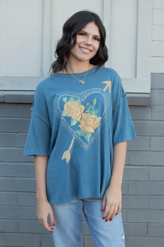 Love Rose Tee, Navy Combo | Free People sold by North & Main Clothing Company
