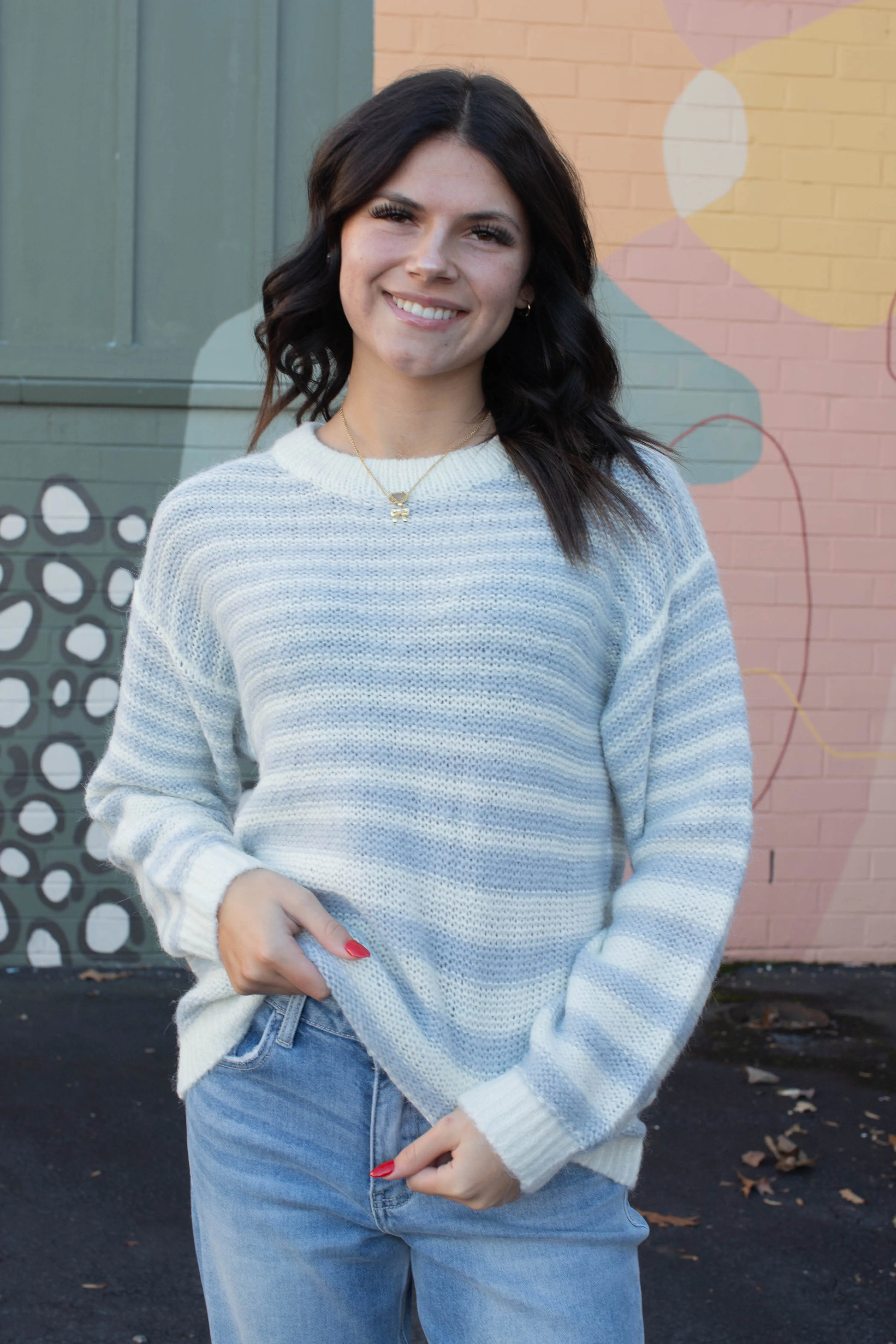 Fuzzy Stripe Tunic Sweater, Pearl Blue/Chalk | Sanctuary sold by North & Main Clothing Company