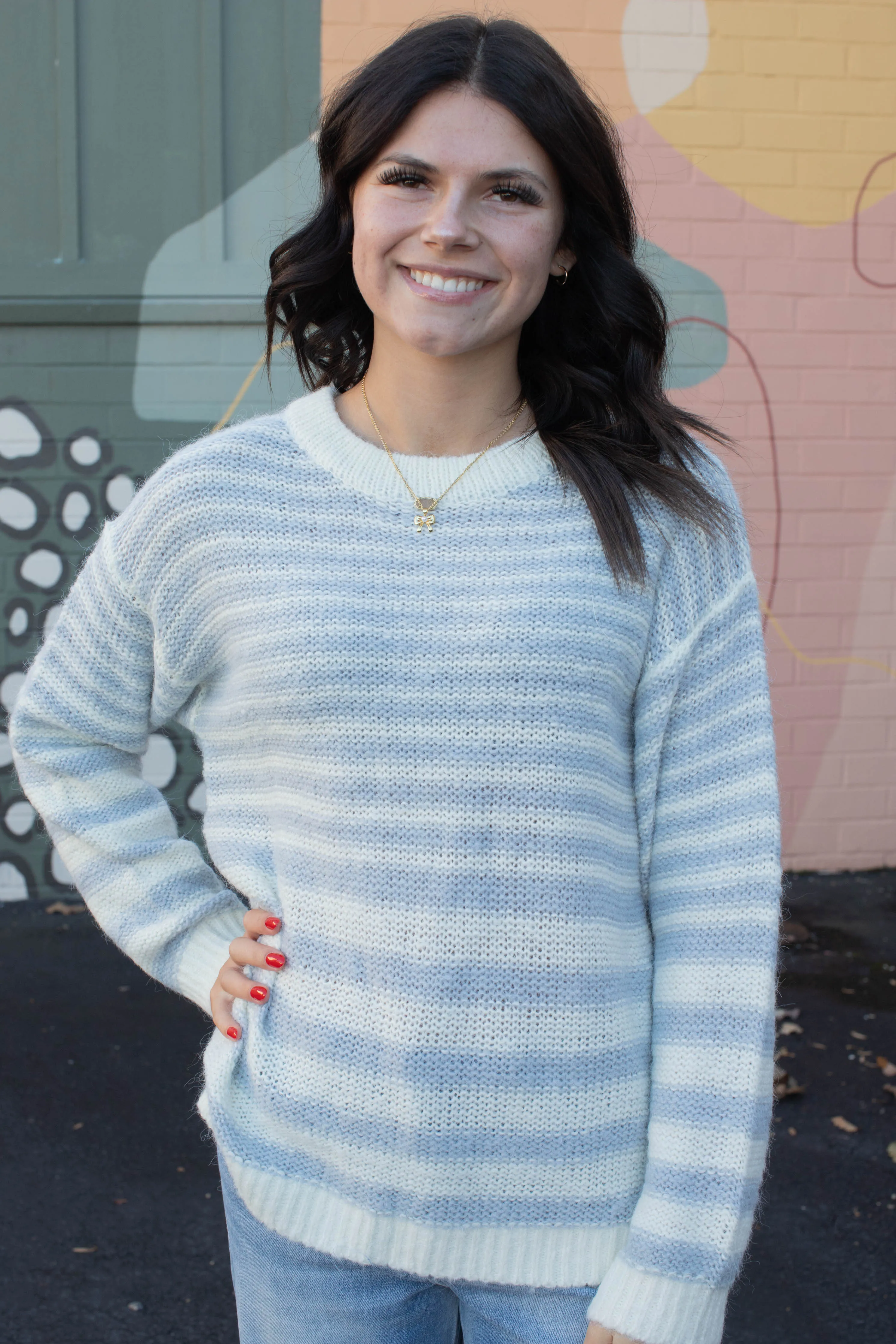 Fuzzy Stripe Tunic Sweater, Pearl Blue/Chalk | Sanctuary sold by North & Main Clothing Company product image thumbnail 4