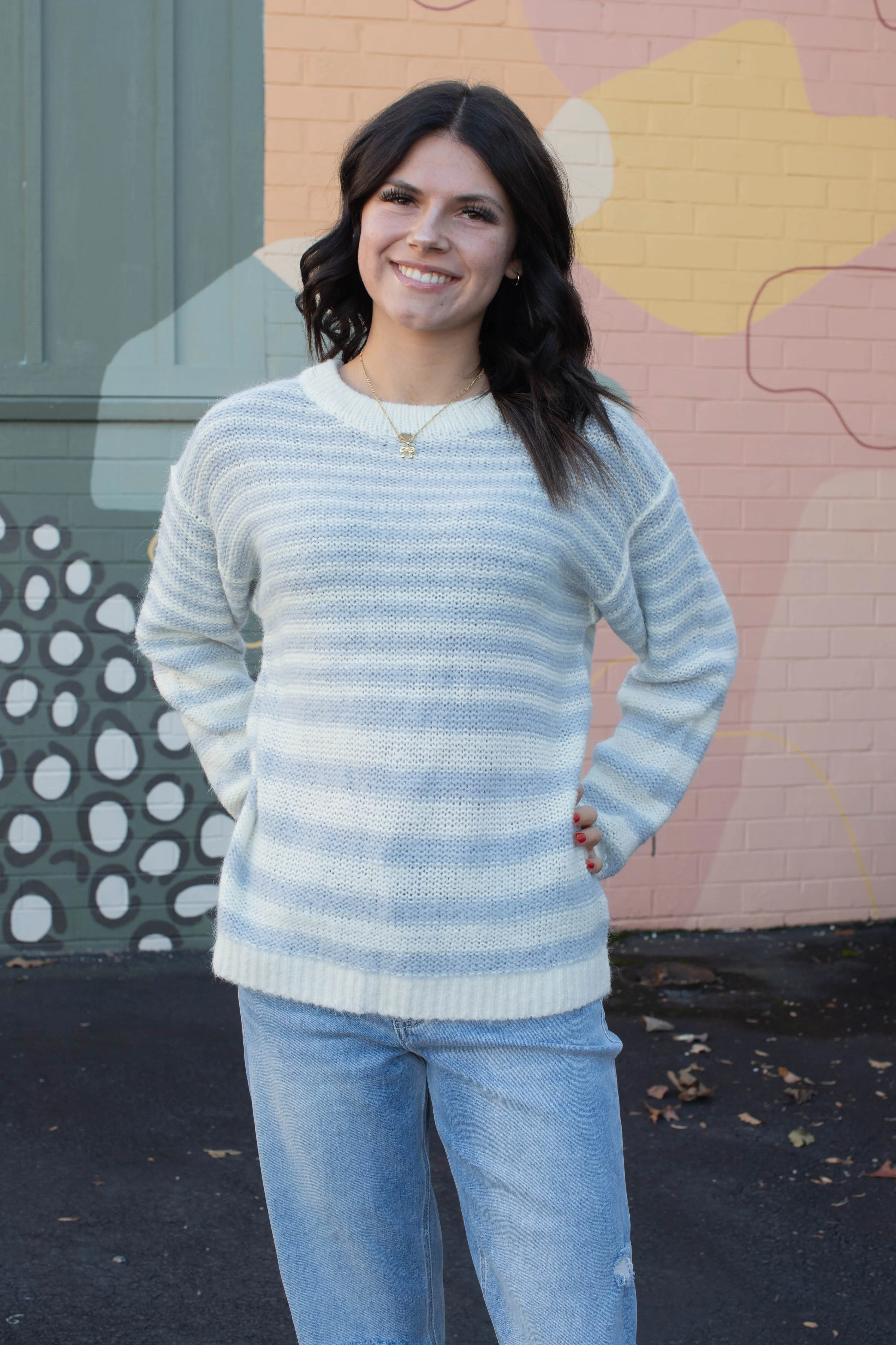 Fuzzy Stripe Tunic Sweater, Pearl Blue/Chalk | Sanctuary sold by North & Main Clothing Company product image thumbnail 2