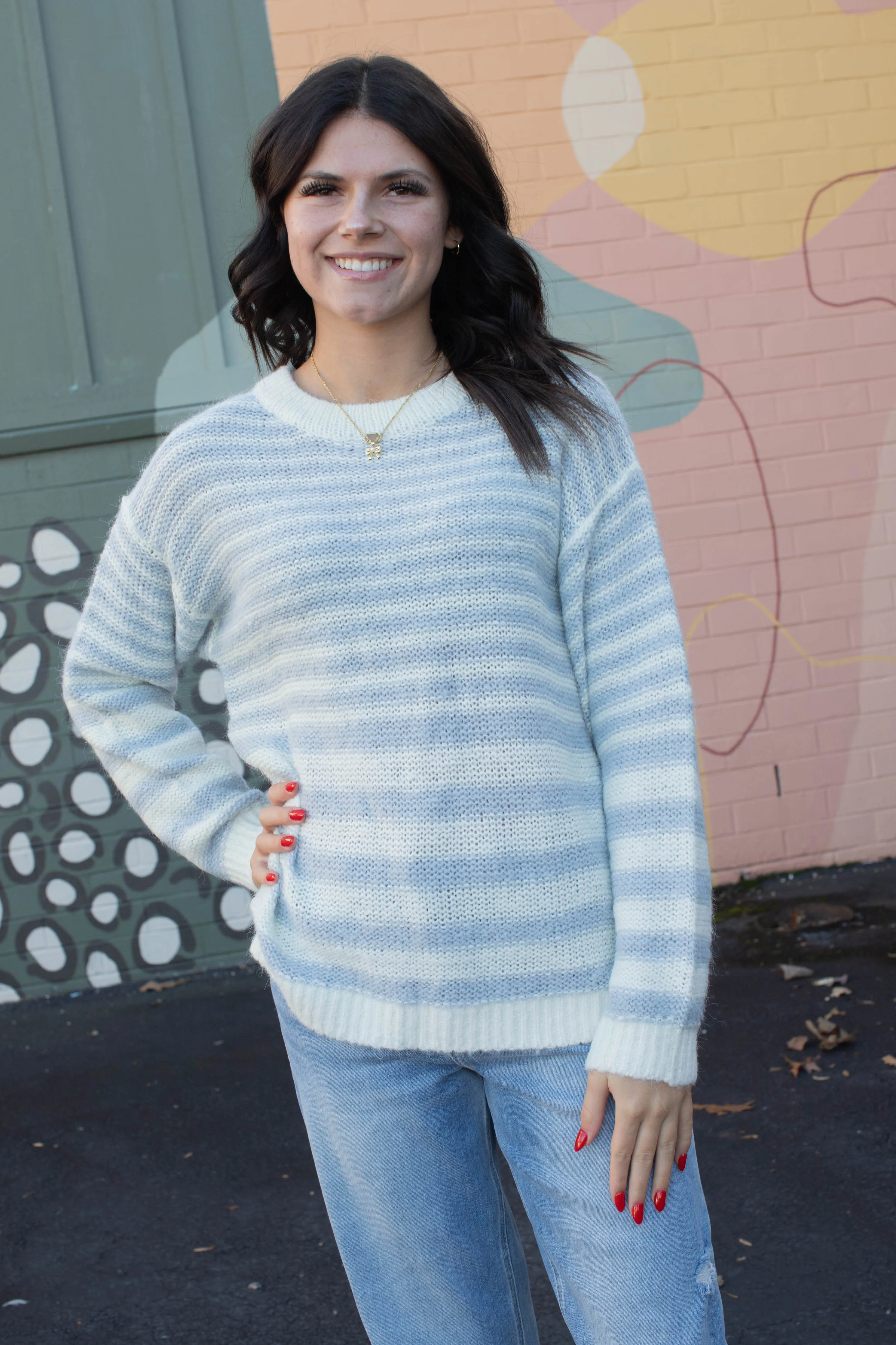 Fuzzy Stripe Tunic Sweater, Pearl Blue/Chalk | Sanctuary sold by North & Main Clothing Company product image thumbnail 5