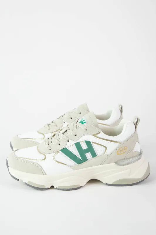 Dash Logo Running Sneaker, White/Green/Washed Gold | Vintage Havana made by North & Main Clothing Company