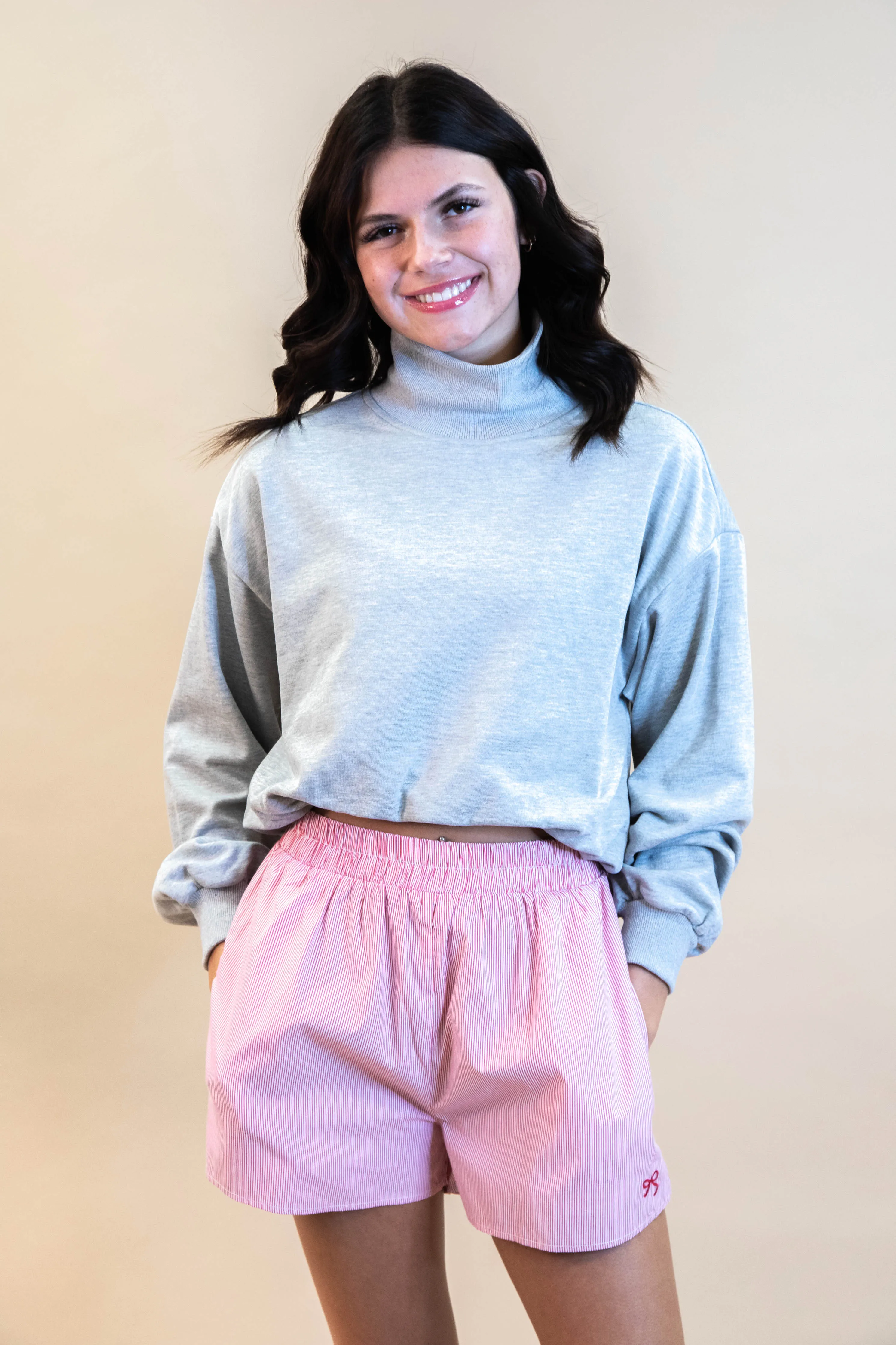 Maeve Bubble Hem Sweatshirt, Grey sold by North & Main Clothing Company