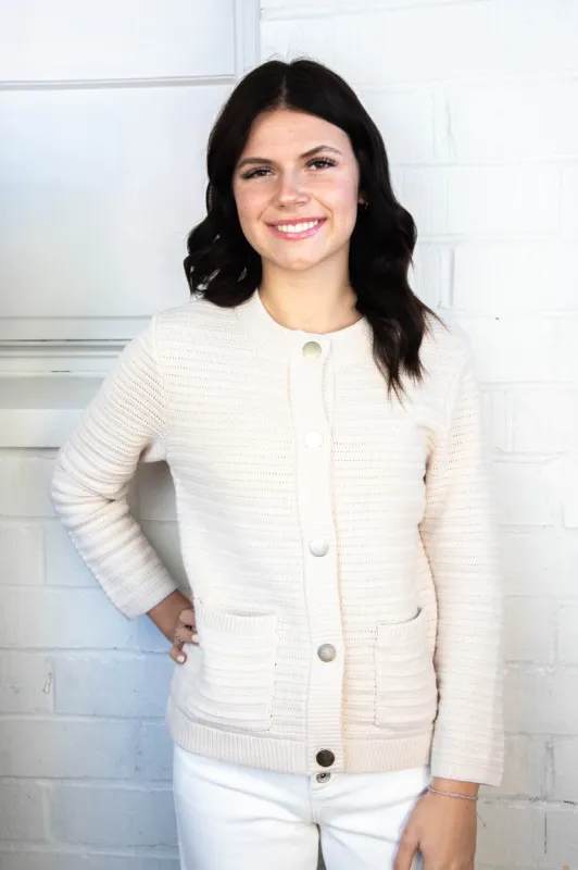 Rae Pointelle Knitted Jacket, Oat | Sanctuary sold by North & Main Clothing Company