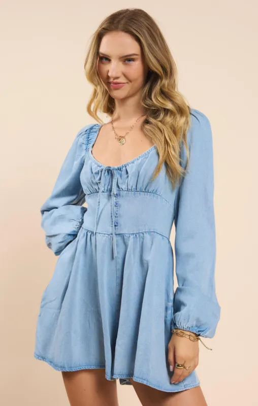 It's Pouring Smocked Back Romper, Light Chambray | Sadie & Sage made by Sadie & Sage