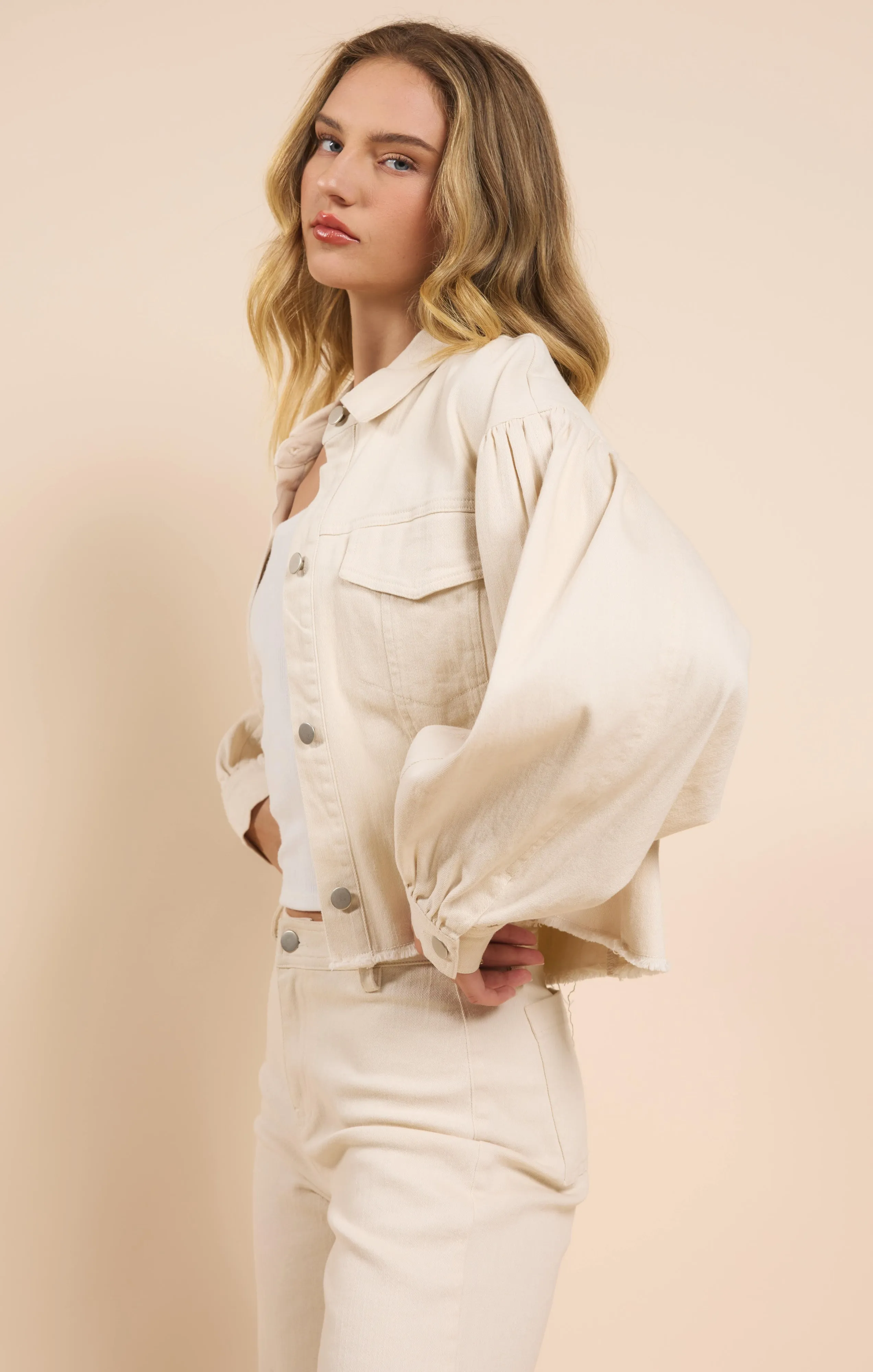 Clear Eyes Denim Jacket, Cream | Sadie & Sage sold by North & Main Clothing Company product image thumbnail 2