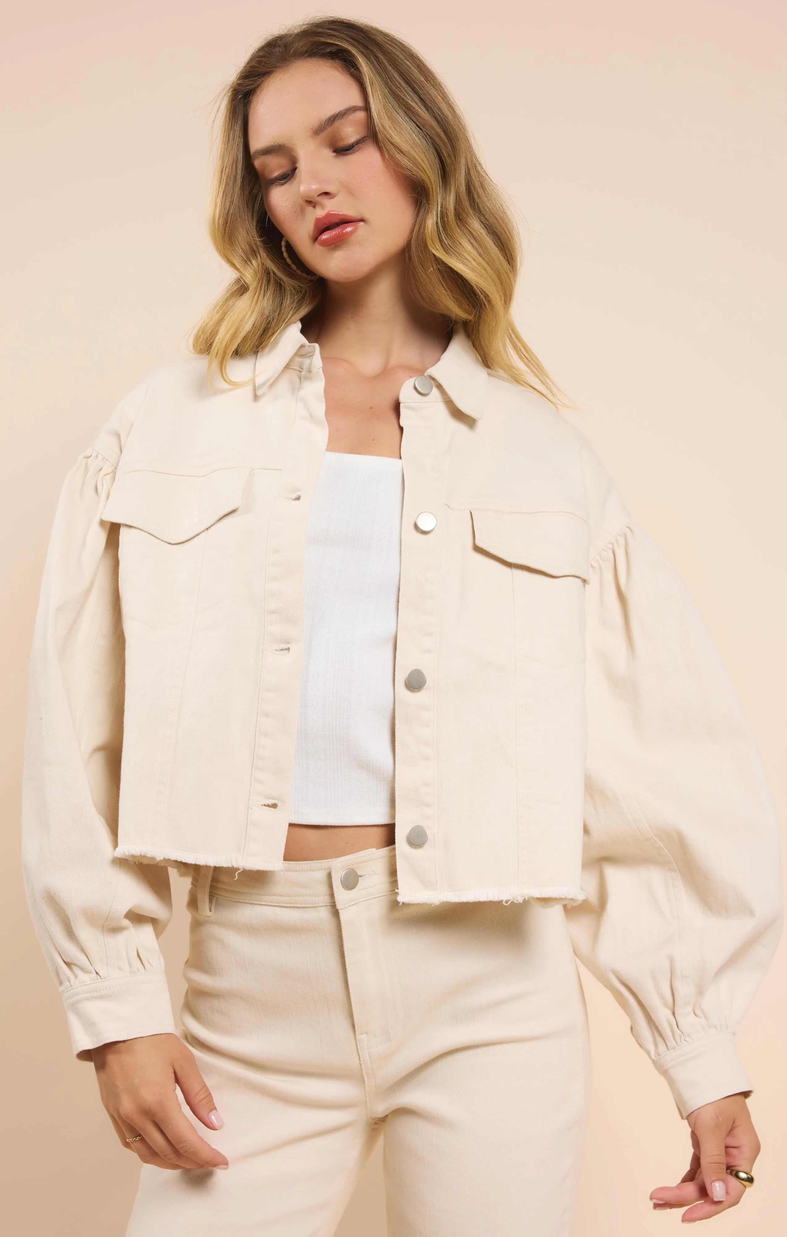 Clear Eyes Denim Jacket, Cream | Sadie & Sage sold by North & Main Clothing Company