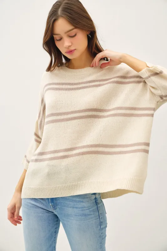 Danica Striped Drop Shoulder Sweater Top, Natural made by BE COOL