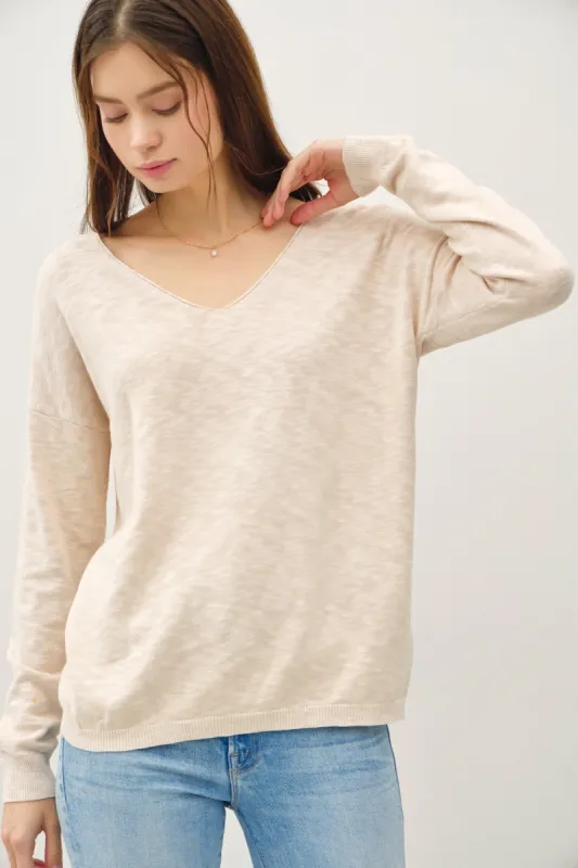 Ophelia Cotton Slub Lightweight Sweater, Beige sold by North & Main Clothing Company