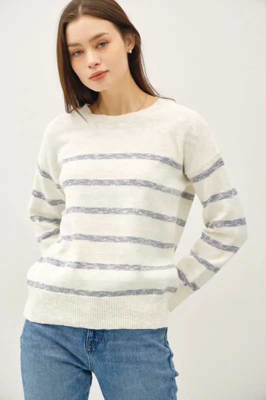 Sabrina Drop Shoulder Striped Sweater, Denim sold by North & Main Clothing Company