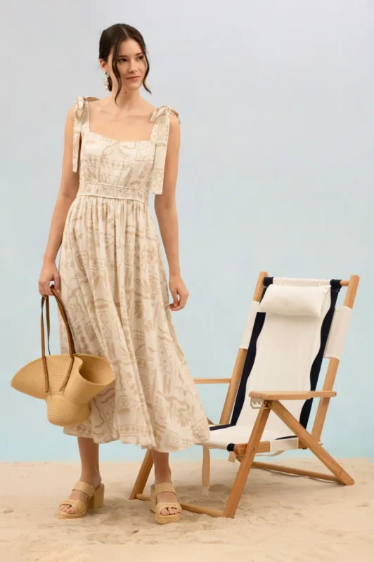 Marianna Tie Strap Printed Midi Dress, Ivory sold by North & Main Clothing Company