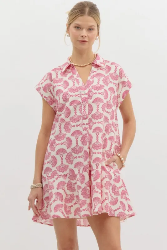 Zaida Collared Ruffle Hem Dress, Fuchsia sold by North & Main Clothing Company
