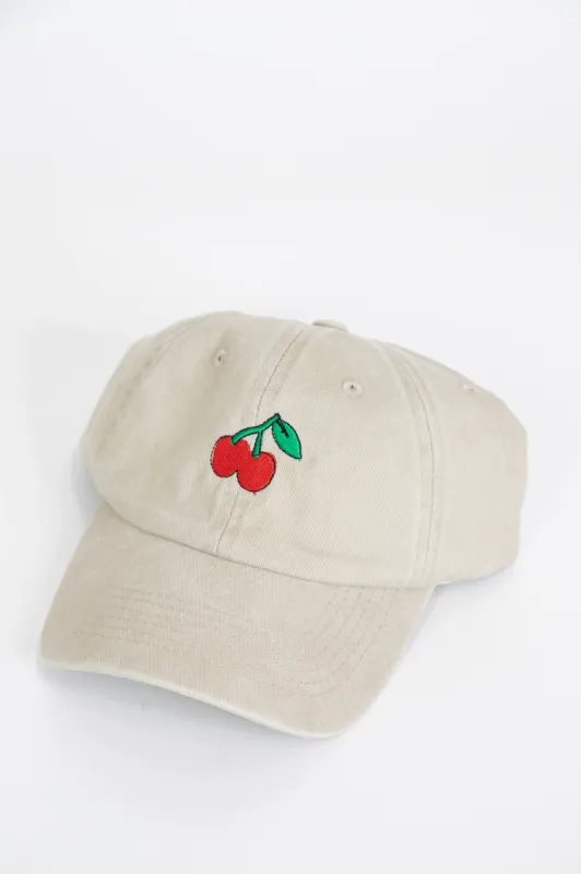 Cherry Embroidered Baseball Cap, Ash Mocha sold by North & Main Clothing Company