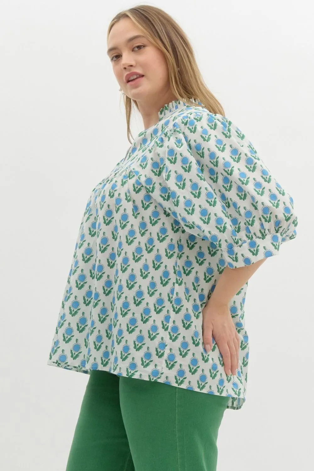 Nita Floral Half Puff Sleeve Top, Off White | Extended Sizes sold by North & Main Clothing Company product image thumbnail 4