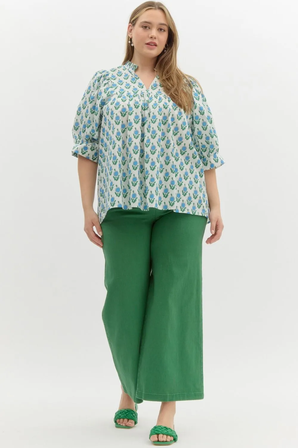 Nita Floral Half Puff Sleeve Top, Off White | Extended Sizes sold by North & Main Clothing Company product image thumbnail 2