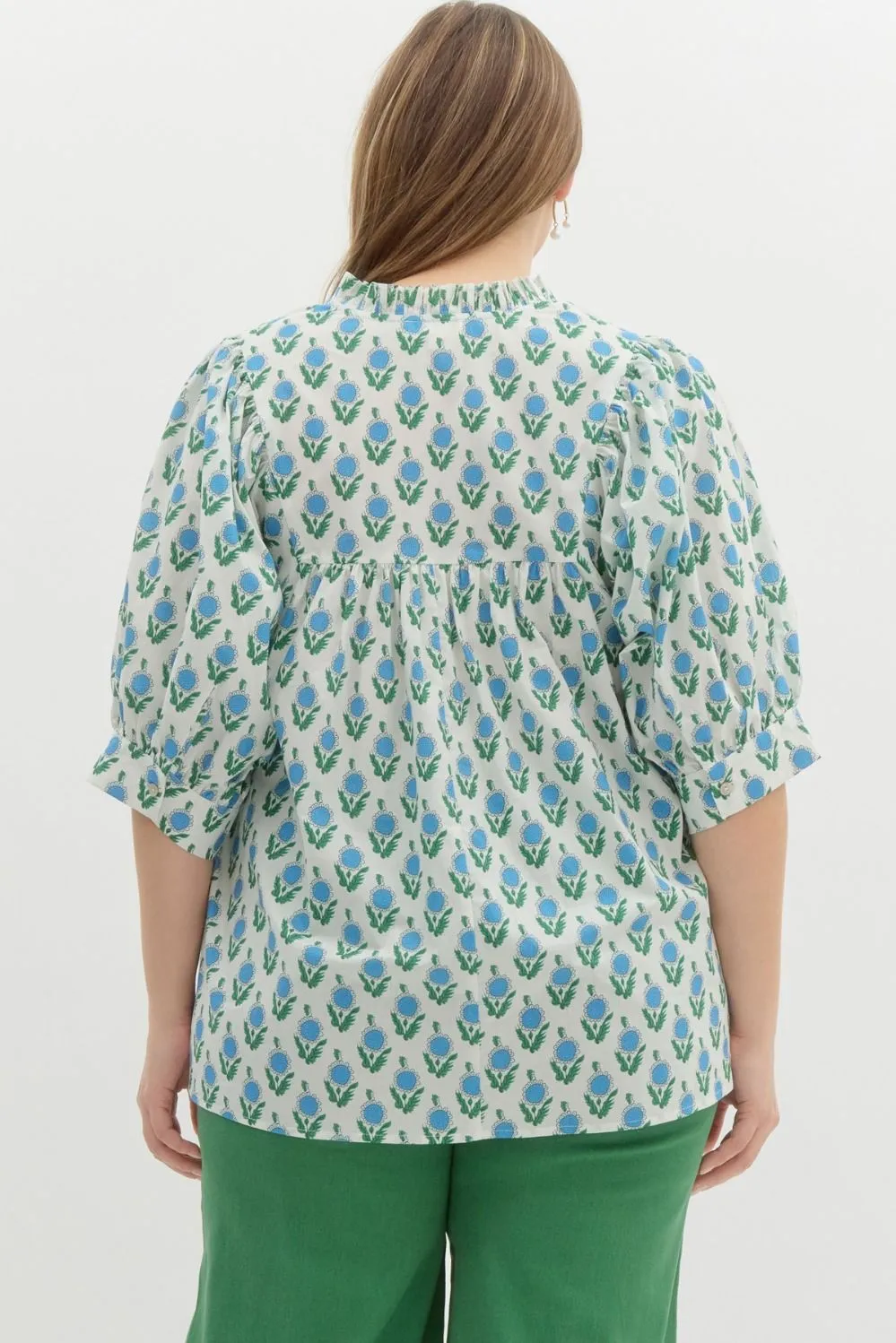 Nita Floral Half Puff Sleeve Top, Off White | Extended Sizes sold by North & Main Clothing Company product image thumbnail 5