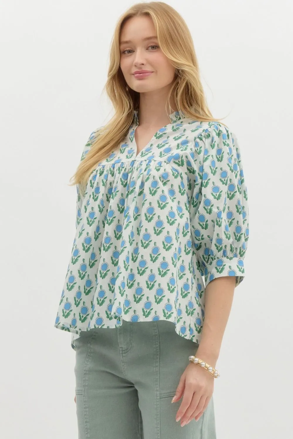 Nita Floral Half Puff Sleeve Top, Off White sold by North & Main Clothing Company product image thumbnail 4