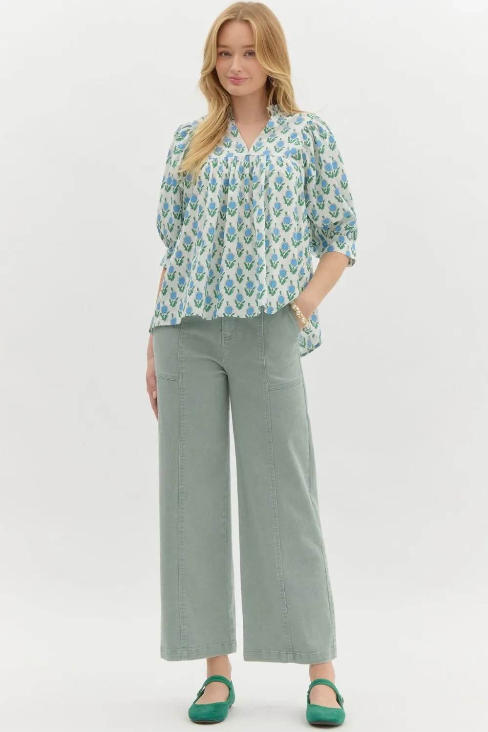 Nita Floral Half Puff Sleeve Top, Off White sold by North & Main Clothing Company product image thumbnail 2