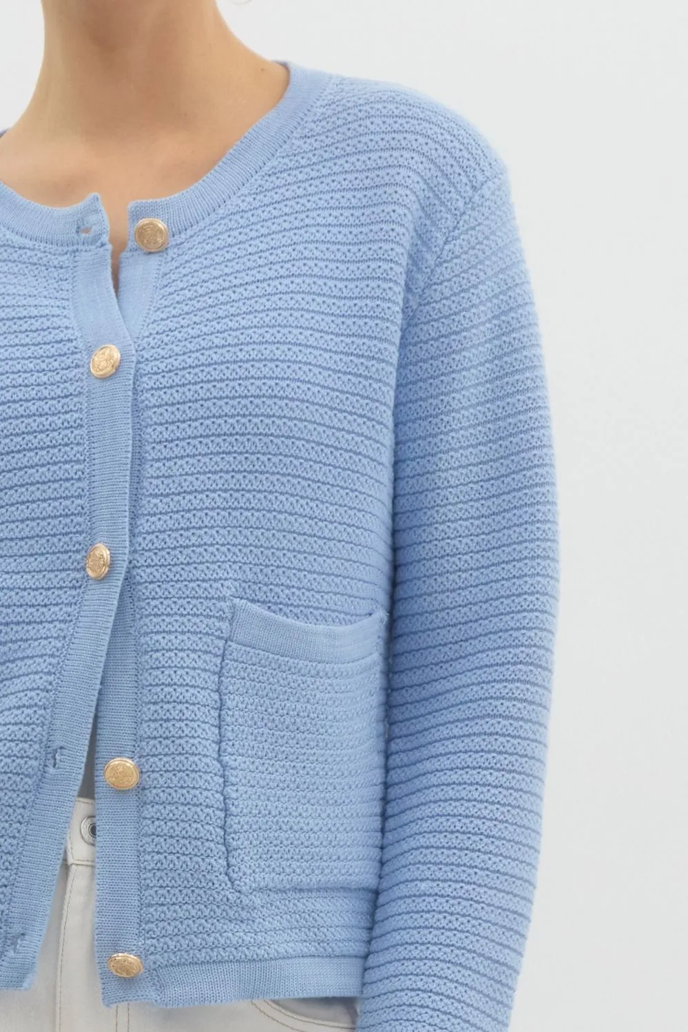 Uma Gold Button Down Cardigan, Light Blue sold by North & Main Clothing Company product image thumbnail 3
