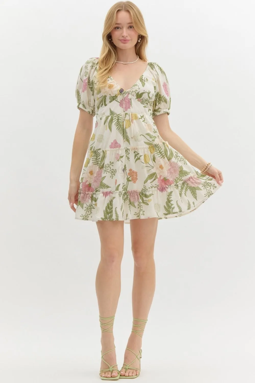 Kenna Floral Tiered Mini Dress, Cream sold by North & Main Clothing Company product image thumbnail 2