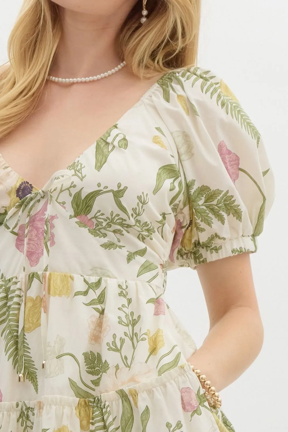 Kenna Floral Tiered Mini Dress, Cream sold by North & Main Clothing Company product image thumbnail 3