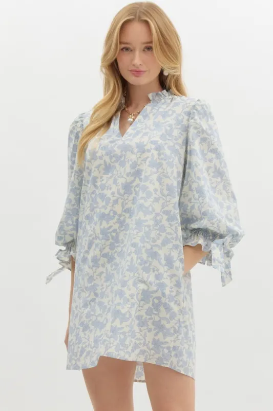 Tierney Floral Puff Sleeve Dress, Blue sold by North & Main Clothing Company