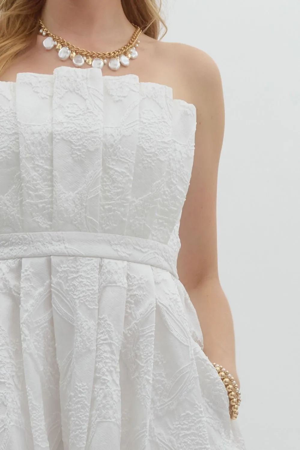 Carla Strapless Embroidered Midi Dress, Off White sold by North & Main Clothing Company product image thumbnail 4