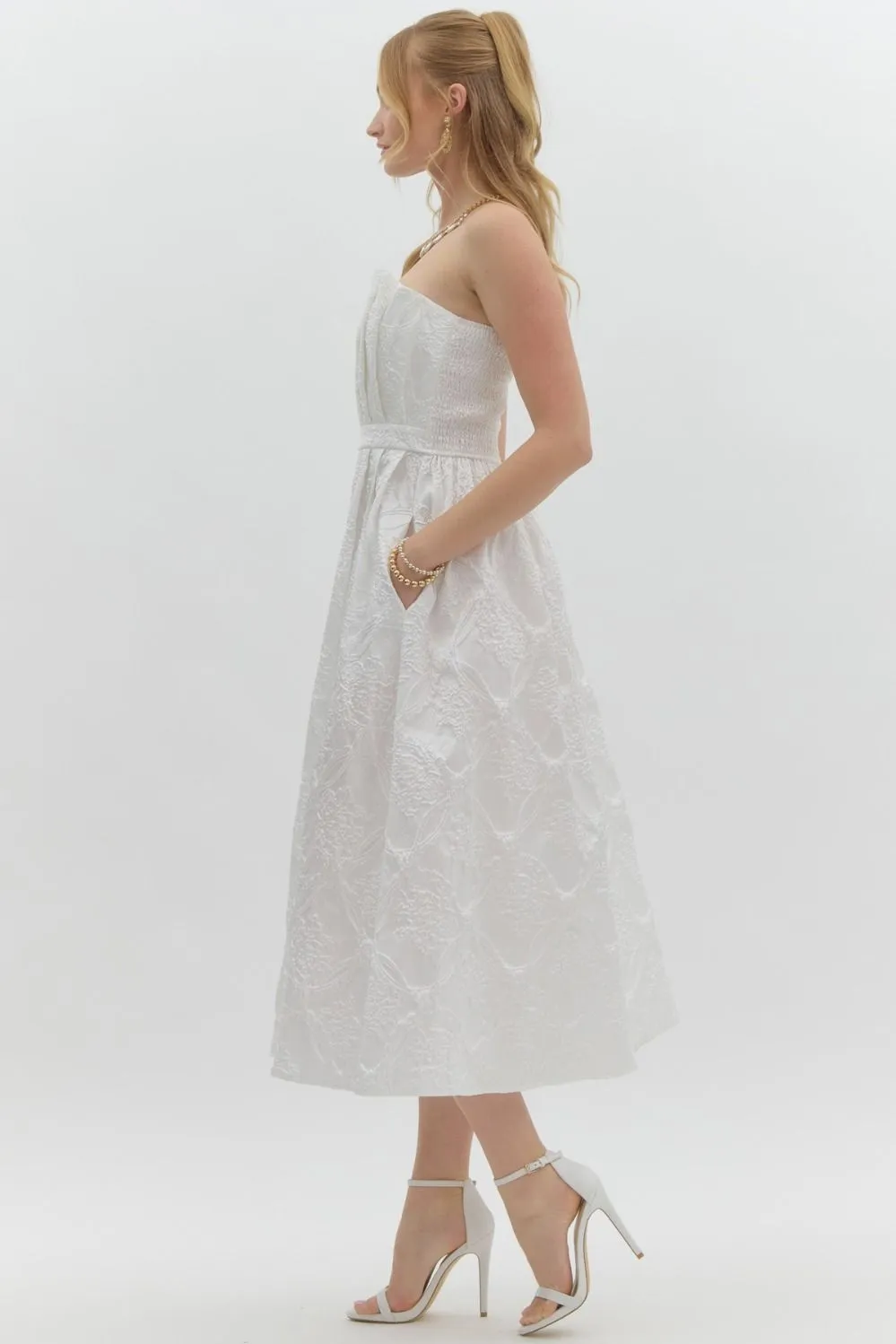 Carla Strapless Embroidered Midi Dress, Off White sold by North & Main Clothing Company product image thumbnail 5