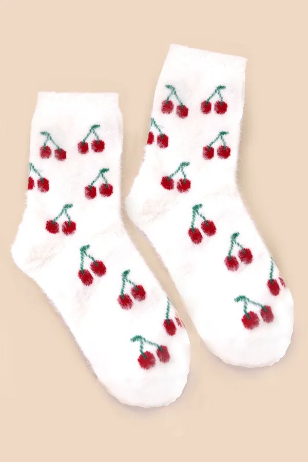 Cherry Ivory Soft Fuzzy Socks sold by North & Main Clothing Company