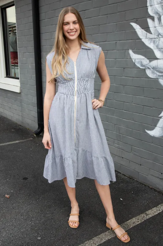 Carrington Zip Detail Striped Dress, Black Mix made by Umgee