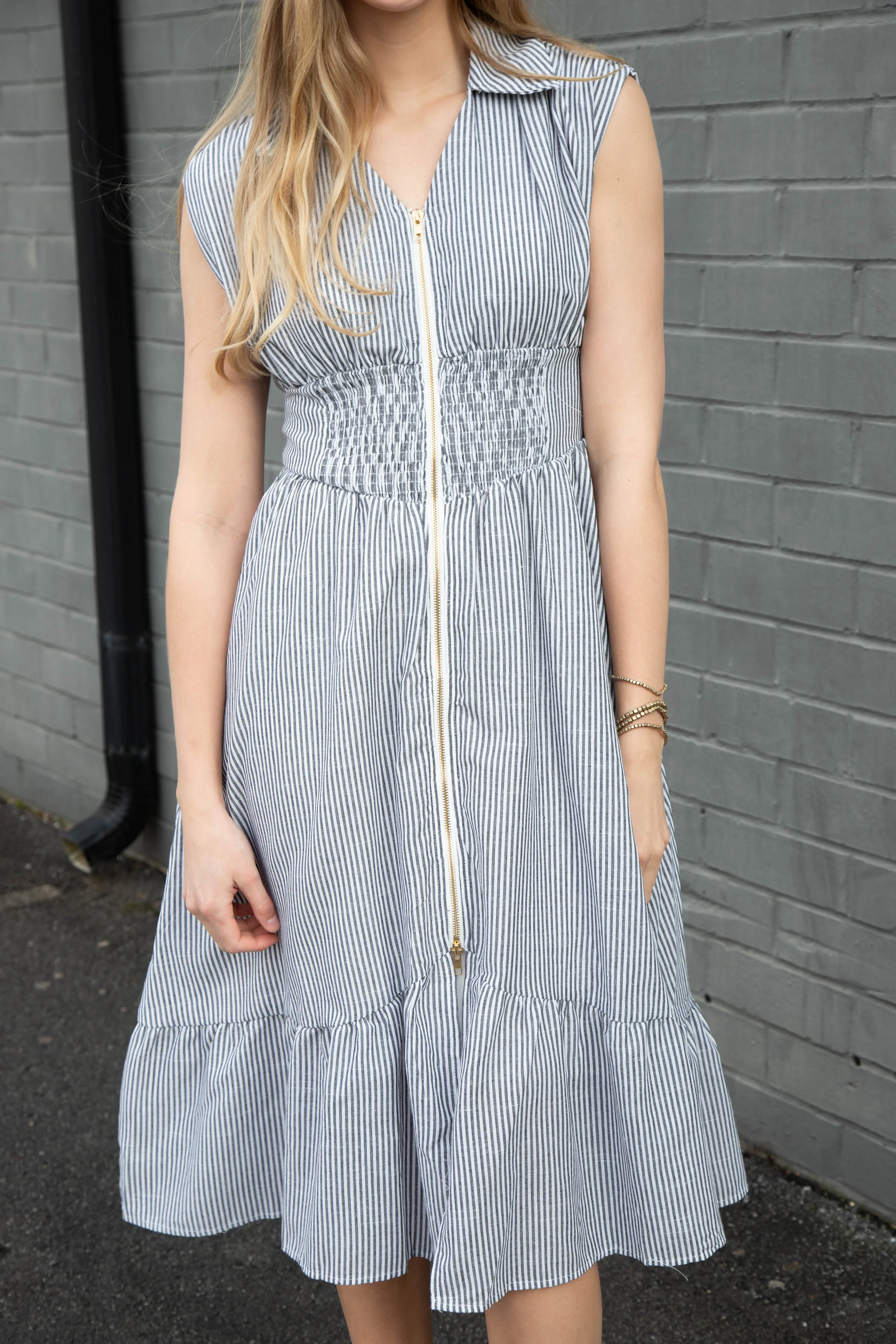 Carrington Zip Detail Striped Dress, Black Mix sold by North & Main Clothing Company product image thumbnail 2