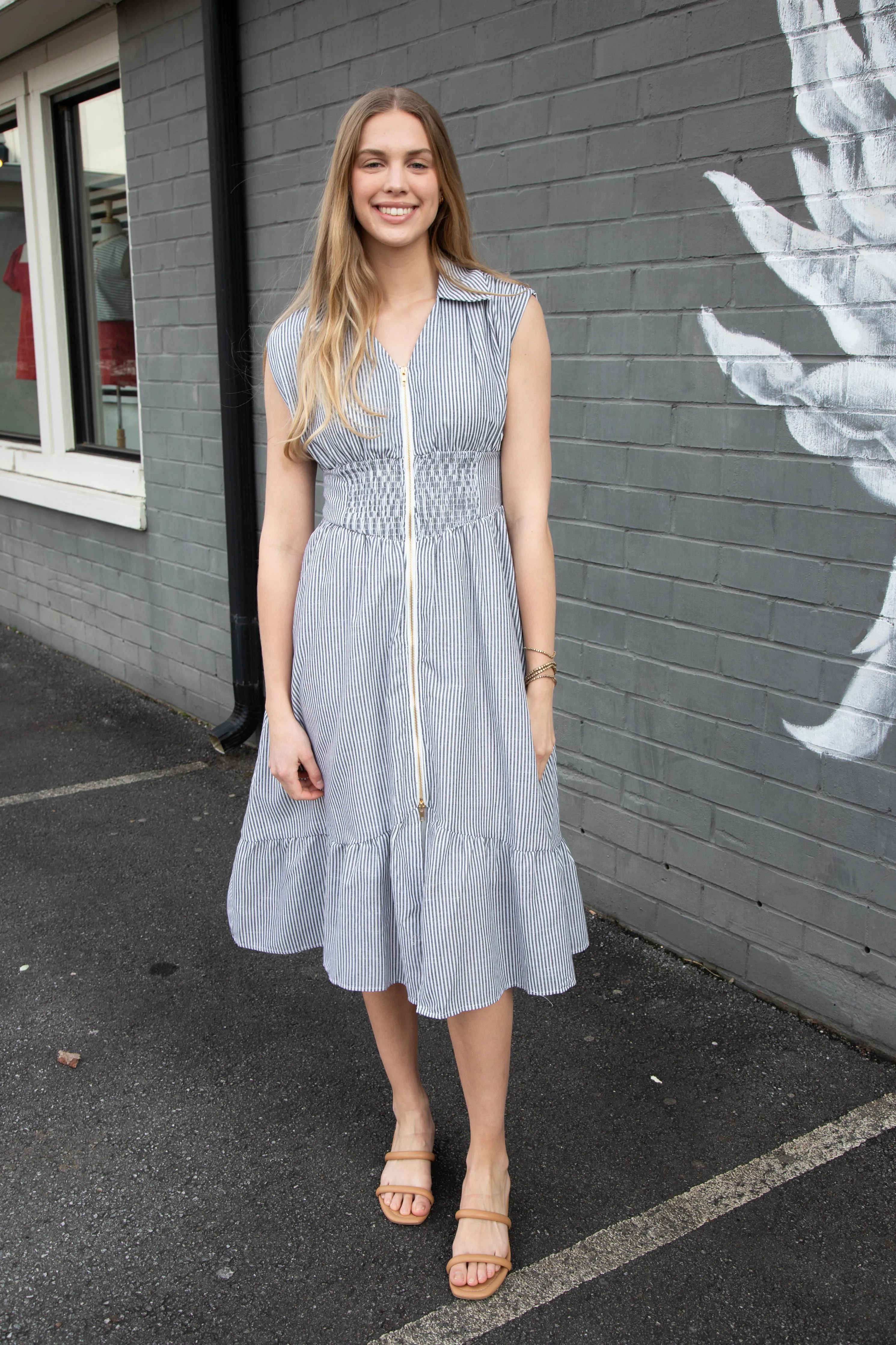 Carrington Zip Detail Striped Dress, Black Mix sold by North & Main Clothing Company product image thumbnail 3