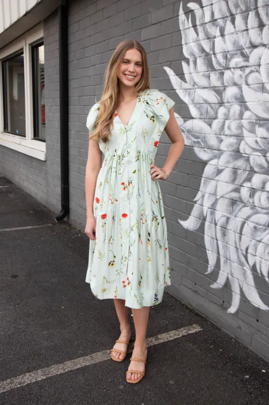 Seneca Button Down Floral Midi Dress, Mint Mix made by Umgee