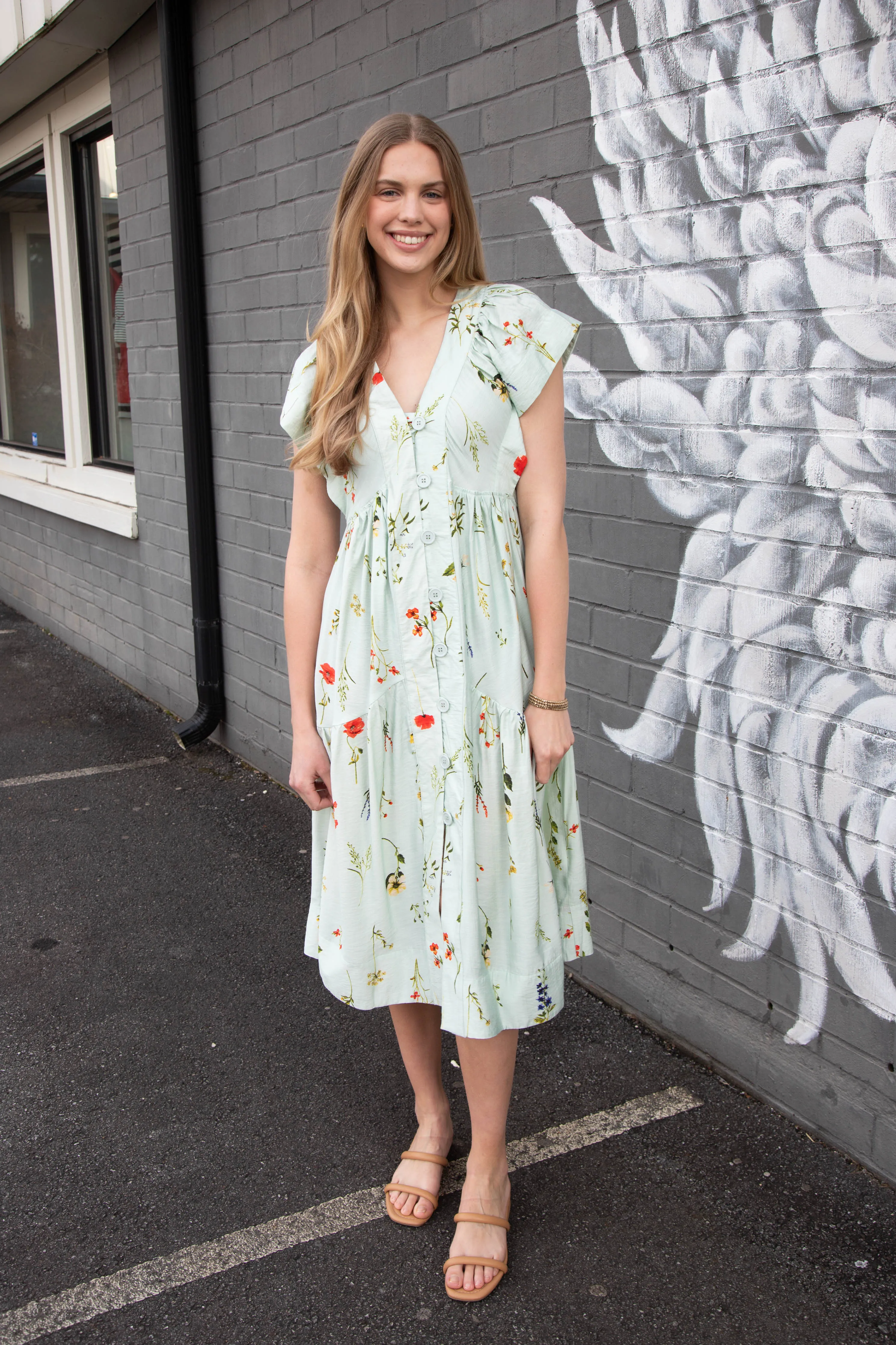 Seneca Button Down Floral Midi Dress, Mint Mix sold by North & Main Clothing Company product image thumbnail 3
