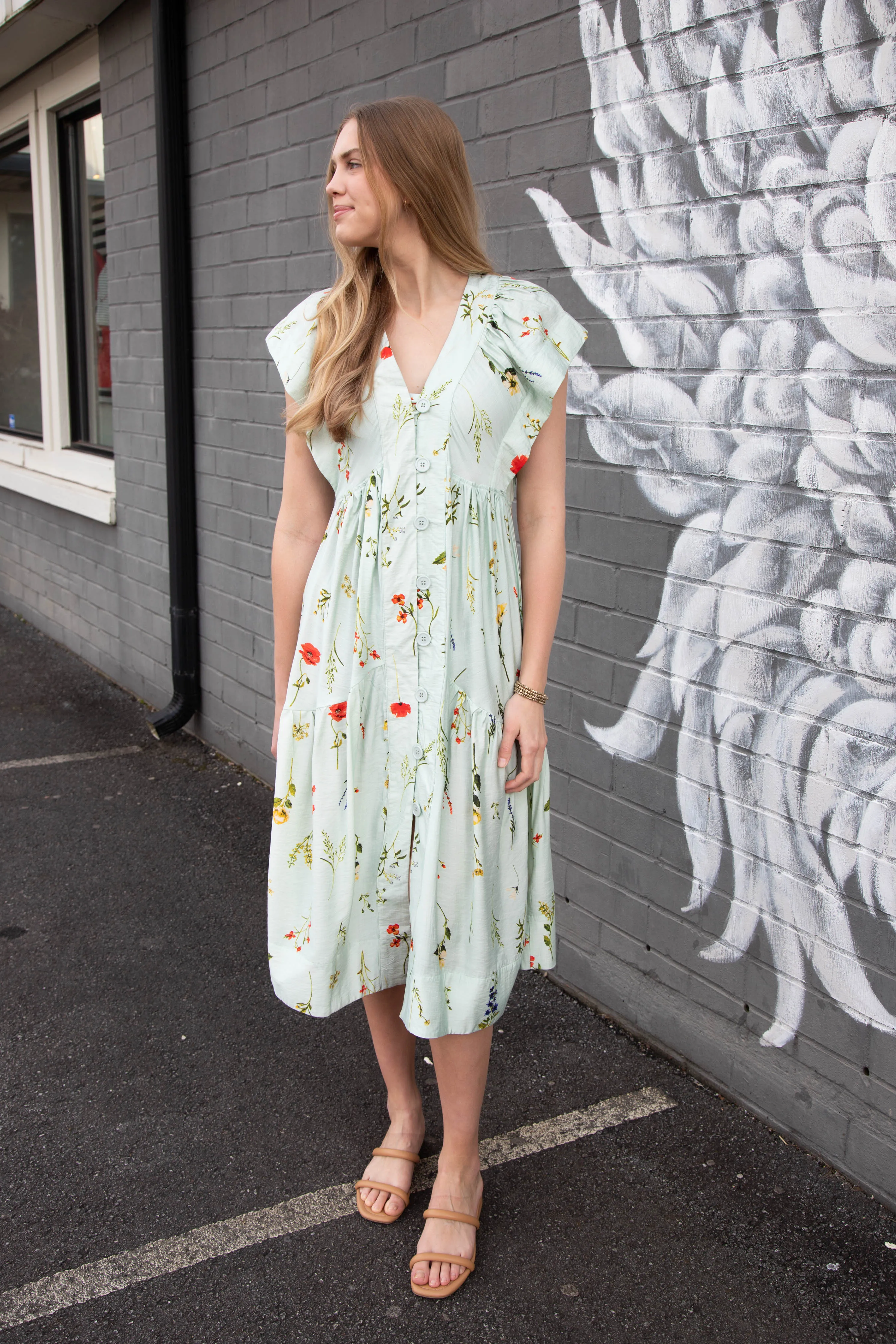 Seneca Button Down Floral Midi Dress, Mint Mix sold by North & Main Clothing Company product image thumbnail 5