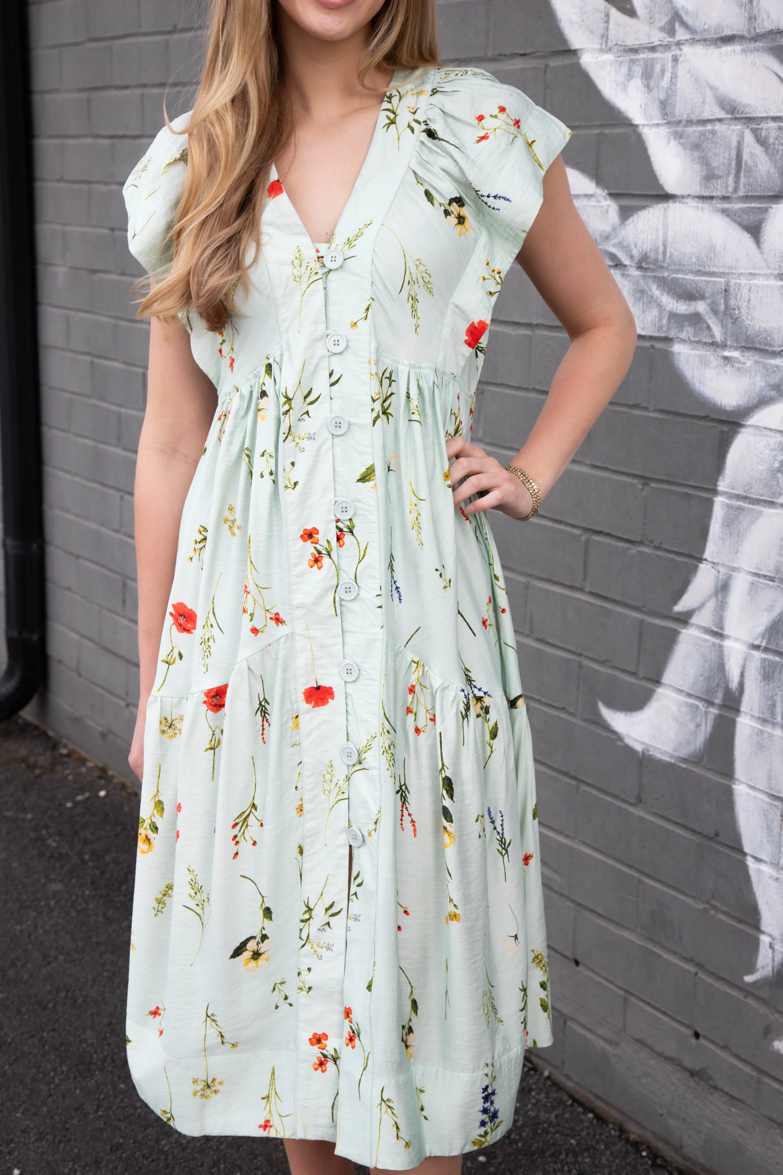 Seneca Button Down Floral Midi Dress, Mint Mix sold by North & Main Clothing Company product image thumbnail 4