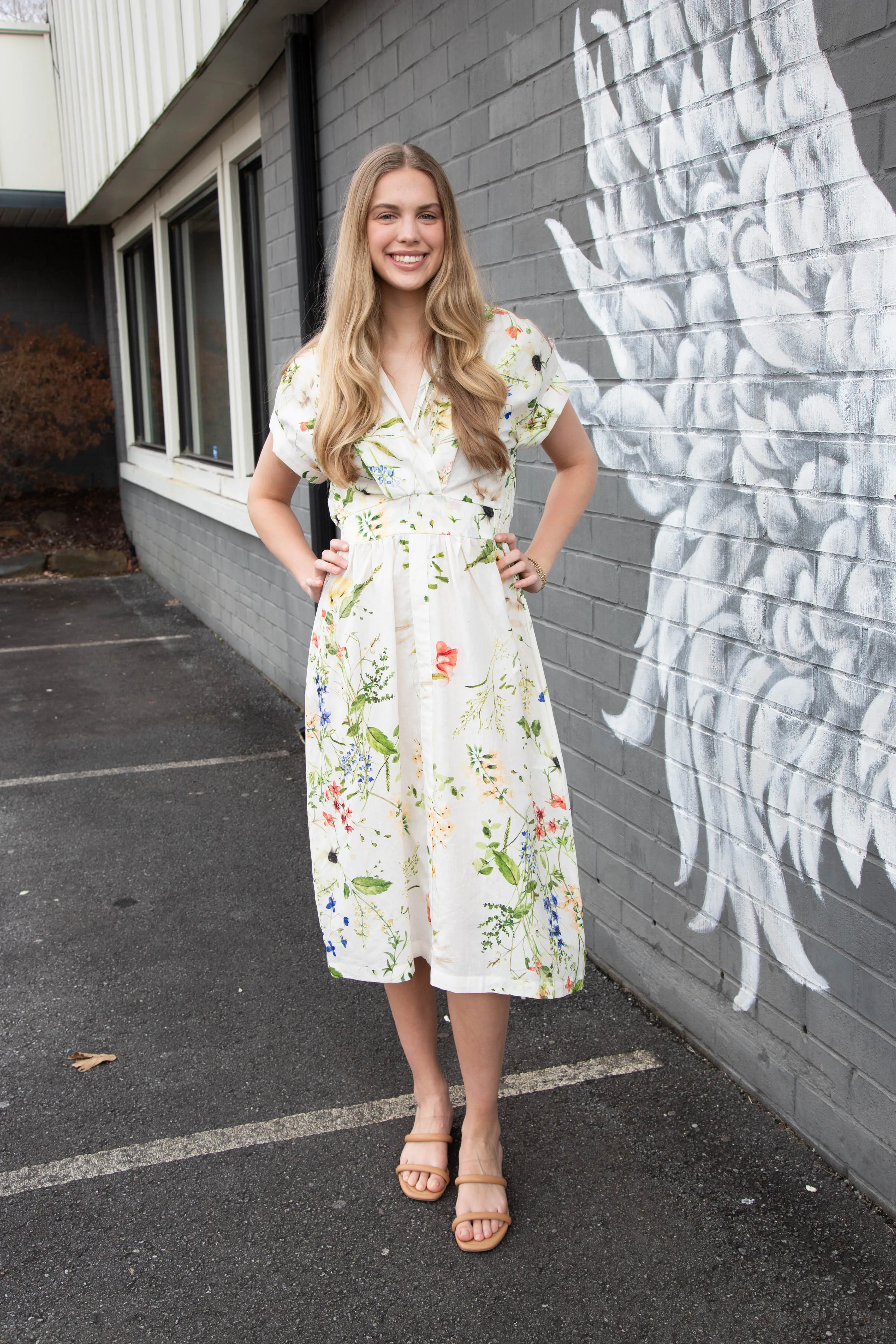 Adrienne Floral Print Midi Dress, Cream Mix sold by North & Main Clothing Company product image thumbnail 3