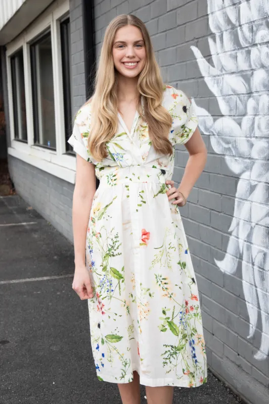 Adrienne Floral Print Midi Dress, Cream Mix sold by North & Main Clothing Company